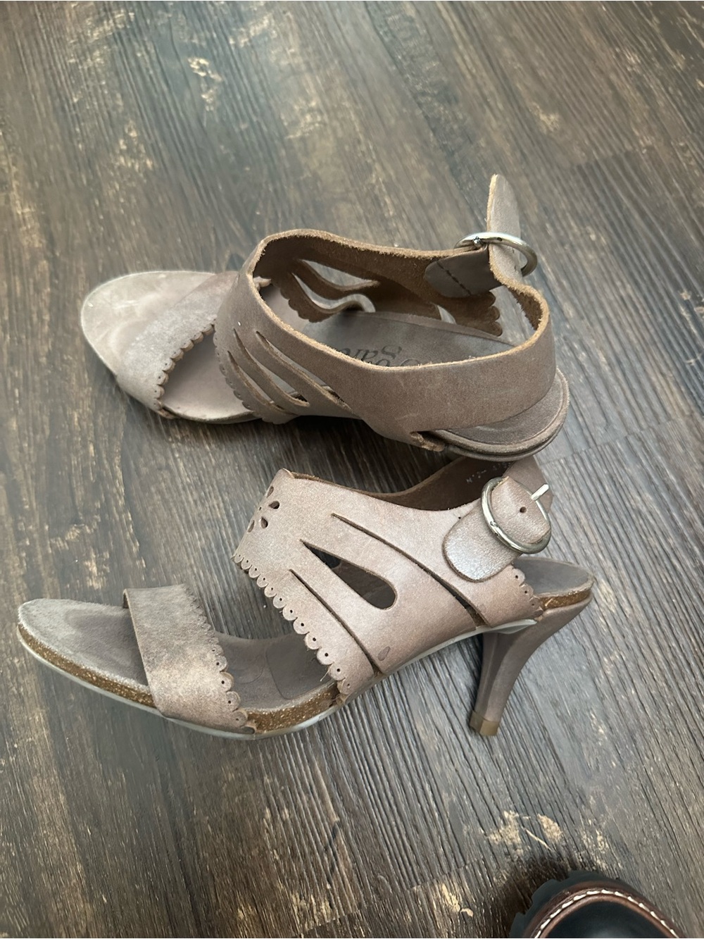 Pedro Garcia Taupe Suede Scalloped Open-Toe Heels